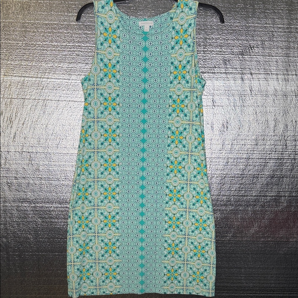 Charter Club Teal and Yellow Geometric Mini Dress